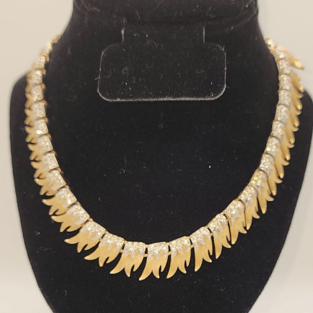 VENDOME FRANCOIS Gold Necklace "FIRE FLAMES"Swarovski Crystal SIGNED Pegasus
